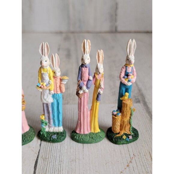 Vintage easter bunny family couple miniature spring home decor set - Picture 3 of 7